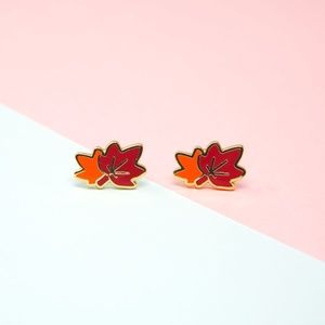 Handcrafted Maple Leaves Enamel Stud Earrings